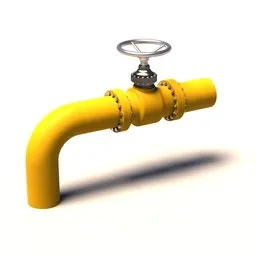 "Photorealistic yellow pipeline with metal valve, perfect for Blender 3D projects in the utility-industrial category. Clean borders and clear refined details bring a professional touch to any design."