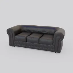 Detailed low poly black leather sofa 3D model with high-resolution textures, ideal for Blender rendering and architectural visualization.