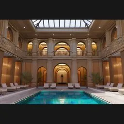 Detailed 3D indoor pool scene rendered in Blender with realistic materials and lighting.