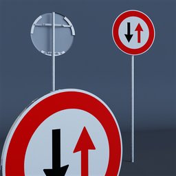 "Abstract 3D rendering of a precedence alternating road sign with a honeycomb texture, perfect for Blender 3D models. This traffic sign features a unique design and reflective surface, providing depth and visual interest. Ideal for mobile games or gallery displays, this 3D icon captures rebelliousness while ensuring high-quality imagery."