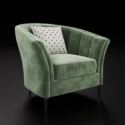Detailed 3D velvet armchair model with polka-dotted cushion designed for Blender, with customizable colors.