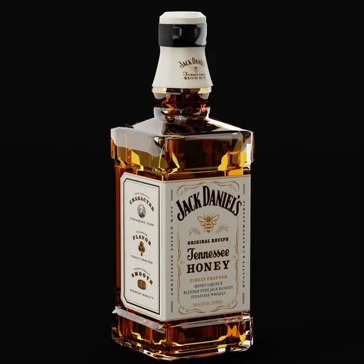 Detailed Blender 3D render of a whiskey bottle with detachable parts, suitable for realistic visualization.