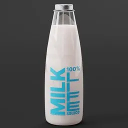 Modern styled 3D milk bottle model with minimalistic label, designed in Blender for realistic drink visualization.