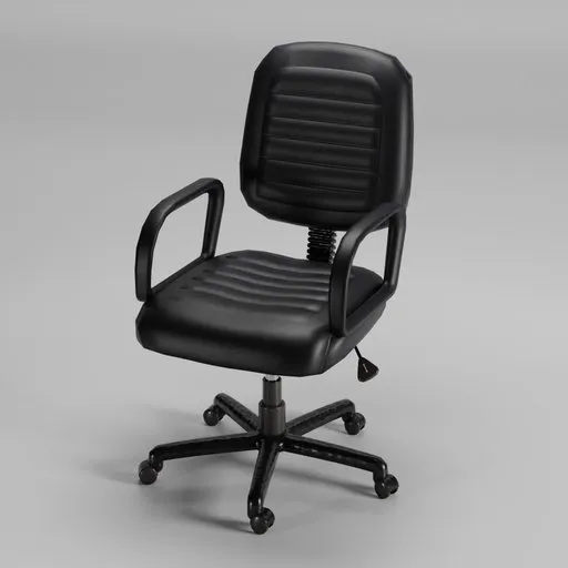 Black leather swivel office chair 3D model with casters, adjustable height for Blender 3D rendering and animation.