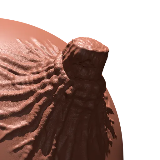 3D sculpting brush effect for creating detailed broken horn textures on 3D models in Blender.