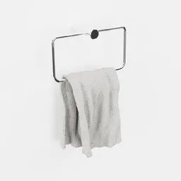 Realistic 3D model of a draped towel on a metal rack, designed for Blender rendering and visualizations.