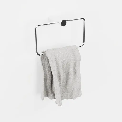 Realistic 3D model of a draped towel on a metal rack, designed for Blender rendering and visualizations.