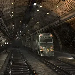 Detailed 3D sci-fi tunnel with futuristic train created in Blender, showcasing array modifier usage.