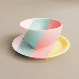 "Colorful ceramic plate and bowl set for Blender 3D with procedural materials and color palette variation. Duplicate objects for random chance of pastel colors including pink, blue, red, teal, and yellow."