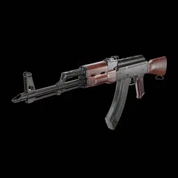 High-detail AKM rifle 3D model created in Blender with ChamferZone tutorial for game asset design.