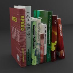 Realistic Blender 3D model featuring a row of varied colorful books, perfect for digital library scenes.