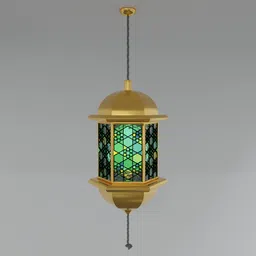 Detailed 3D-rendered Arabic-style lantern with stained glass panels, optimized for Blender.