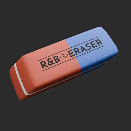 Realistic two-tone eraser 3D model with detailed texture and shading, perfect for Blender rendering.