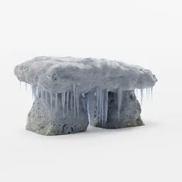 Low-poly 3D model of a frost-covered stone altar, optimized for Blender with PBR textures.