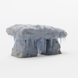 "Low-poly Stone Alter in Ice Henge model for Blender 3D with PBR textures ideal for environment design. Features include ice-covered rocks and icy icicles, adding a touch of frozen realism to your project. Perfect for creating mystical environments, whether moss-covered or modern art inspired."