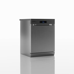 "Freestanding Dishwasher by Samsung, with a sleek silver design and powerful cleaning capabilities. Perfect for modern kitchens. 3D model available for Blender 3D software."