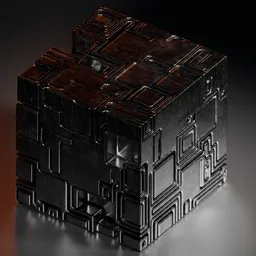SciFi Greeble Solid Dark Metal Cube