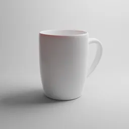 3D rendered white ceramic coffee mug for background props, compatible with Blender, with subtle highlights and shadows.