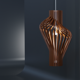 "Experience luxury with the DIVA Pendante Lamp 3D model for Blender 3D - featuring a spiraling shade made from laminated plywood with dynamic folds and long flowing fins. Perfect for ceiling light enthusiasts, interior designers, and architects. 4k product shot included."