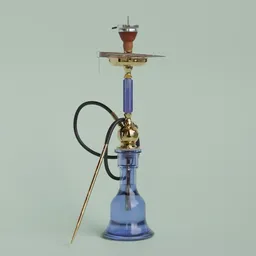 "Shisha, Hookah, Wasserpfeife 3D model with enhanced details and UV map. Easily changeable colors. Ideal for Blender 3D users searching for a high-quality 3D model of a hookah with a unique blue and gold palette, rendered in V-Ray and Arnold."