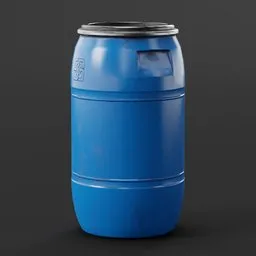 "High-quality Blender 3D model of a blue industrial barrel with a black lid and top, created by Jorge Camacho. Inspired by Rezső Bálint and featuring propane tanks, the design boasts a refreshing color scheme and highly-detailed textures. Perfect for use in industrial or utility-themed CG renders."