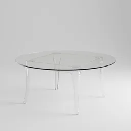 3D rendered acrylic-like clear circular table, minimalist design, compatible with Blender 3D.