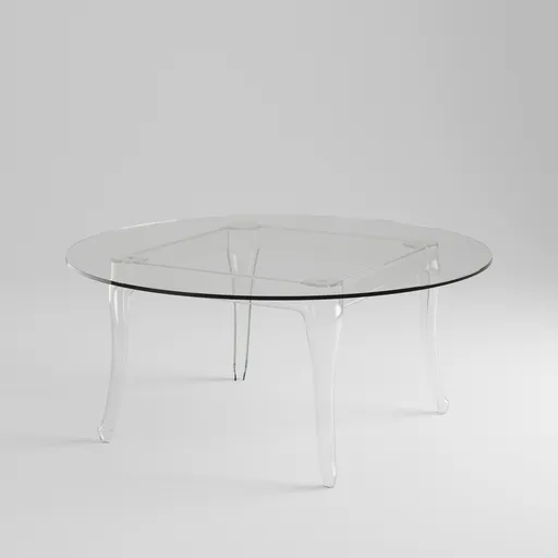 3D rendered acrylic-like clear circular table, minimalist design, compatible with Blender 3D.