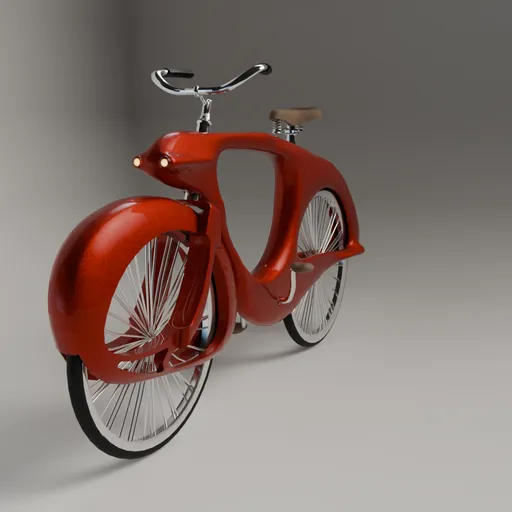 Red Spacelander bike 3D model with stylized fiberglass body, metal components, and single-speed setup for Blender rendering.
