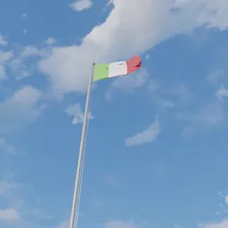 Detailed Blender 3D model of Italy flag with realistic self-made texture on flagpole, optimized for historic renders.