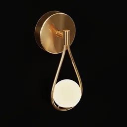 Elegant 3D-rendered golden wall-mounted light fixture with a droplet design for modern interiors, available in Blender format.