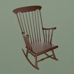 Detailed 3D model of a traditional Boston Rocker rocking chair with procedural wood texture, suitable for Blender rendering.