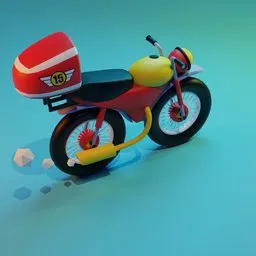 "3D model of a stunning motorcycle crafted with Blender 3D software. Ideal for animation or game development, this artfully designed sporty motorcycle with a helmet on the back captures attention with its mechanical cute bird aesthetic. Inspired by Pieter Franciscus Dierckx and Akira Toriyama, this high-resolution 8k model is perfect for artists and enthusiasts alike."