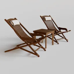 "Outdoor Furniture: Folding Swing Lounger Set with Square Accent Table by Carles Delclaux Is in high-poly Vray rendering, perfect for patio or garden seating."