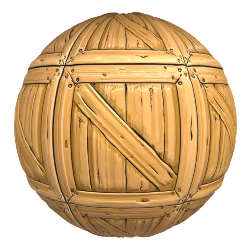 Seamless PBR Cartoon Box texture for Blender 3D with customizable scale, displacement, color adjustment, and surface detail options.