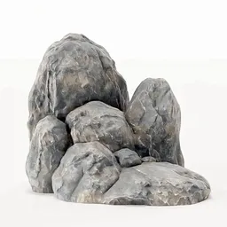 Low-Poly 3D model of realistic boulder cluster with detailed PBR textures, suitable for Blender environment designs.