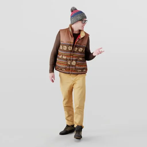3D model of a casual young man in winter attire designed in Blender, perfect for urban scene renderings.