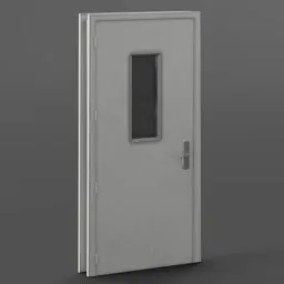 Realistic 3D industrial door model with window, ideal for Blender rendering and architectural visualization.