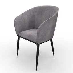 "Jeno interior chair, a high polygon chair model with 4k textures, perfect for Blender 3D rendering. Featuring elegant velvety gray seat and black legs, and accurate shape. Ideal for interior design projects."