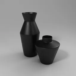"Pair of black vases in a Blender 3D model, featuring realistic surface imperfections for added texture. Perfect for interior design and art enthusiasts alike."