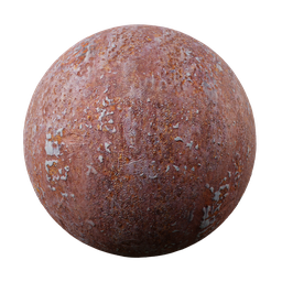 Seamless PBR texture of rusted red metal for 3D blending and rendering, customizable in shader settings.