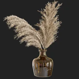 "Realistic 3D plant from the pampas family, ideal for Blender 3D scenes with grey and golden lighting. Ultra-optimized polygons with attractive lighting for added realism."