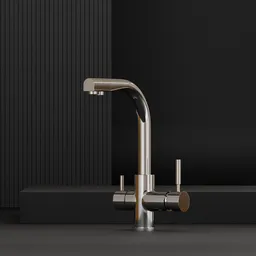 High-quality 3D model of a modern kitchen faucet in chrome finish for Blender rendering.