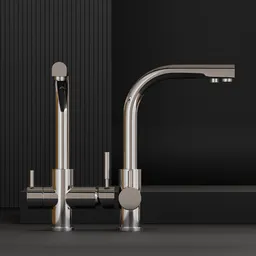 High-quality 3D model of a modern kitchen faucet in chrome finish for Blender rendering.