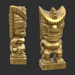 Tiki God Mad Warrior Statue Gold
