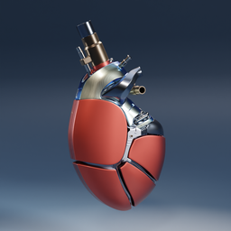 Detailed 3D rendering of an advanced artificial heart suitable for Blender 3D projects, showcasing intricate mechanics.