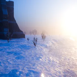 Snowy Ruins at Sunrise Scene