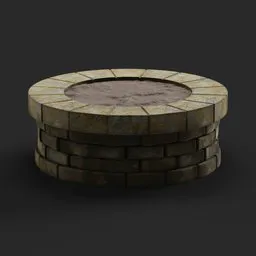 3D model of a textured circular stone bench, optimized for Blender, suitable for virtual environments.