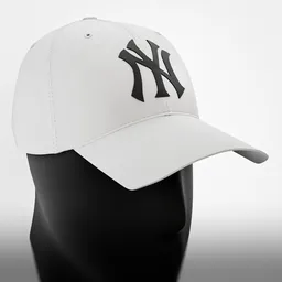 Highly detailed 3D rendering of a white baseball cap with iconic logo, compatible with Blender for realistic headgear design.