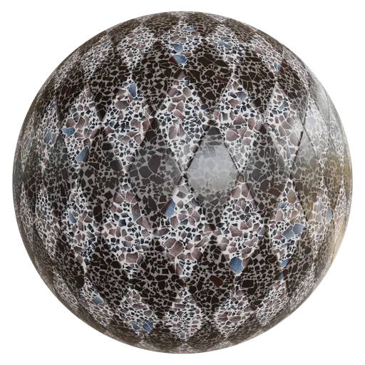 High-resolution terrazzo diamond tile material for Blender, PBR ready with detailed 4K textures.