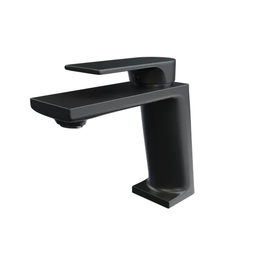 Detailed 3D rendering of a sleek black faucet suitable for contemporary bathroom designs, compatible with Blender.